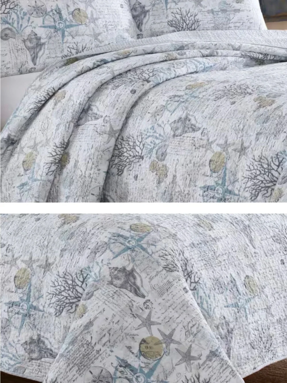 Coastal Print Quilt Set in Light Blue and White Tommy Bahama